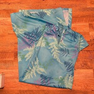 Andrade 1970s Vintage Hawaiian Short Sleeve V Neck Maxi Dress Side Slits A5